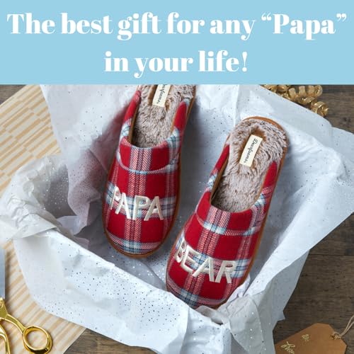 Dearfoams Men's Gifts for Dad Funny Fathers Day Papa Bear Slipper, Red/Blue Plaid, 9-10 - Image 2