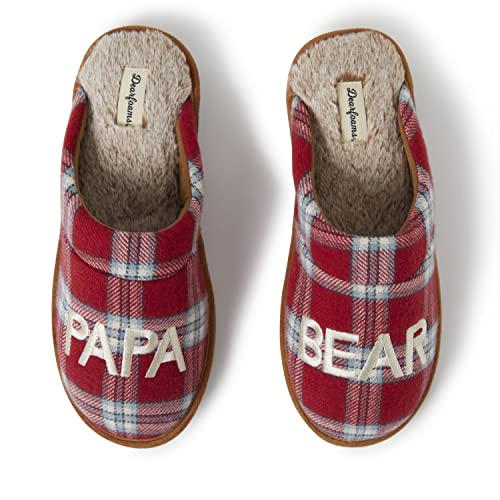 Dearfoams Men's Gifts for Dad Funny Fathers Day Papa Bear Slipper, Red/Blue Plaid, 9-10 - Image 1