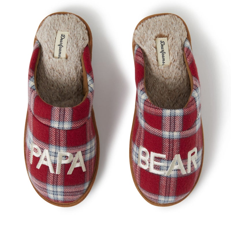 Dearfoams Men's Gifts for Dad Funny Fathers Day Papa Bear Slipper, Red/Blue Plaid, 9-10 - Image 5