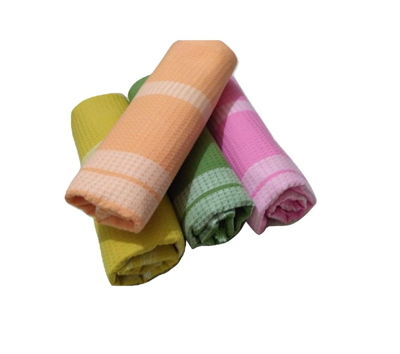 Cotton Colors Cotton Waffle Design Bath Towel (Large Size, Multicolour) - Pack of 4 - Image 1