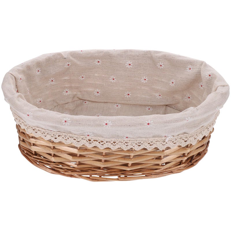 Natural Rattan Bread Basket with Burlap Lace Kitchen Dining Storage Organizer - Image 2