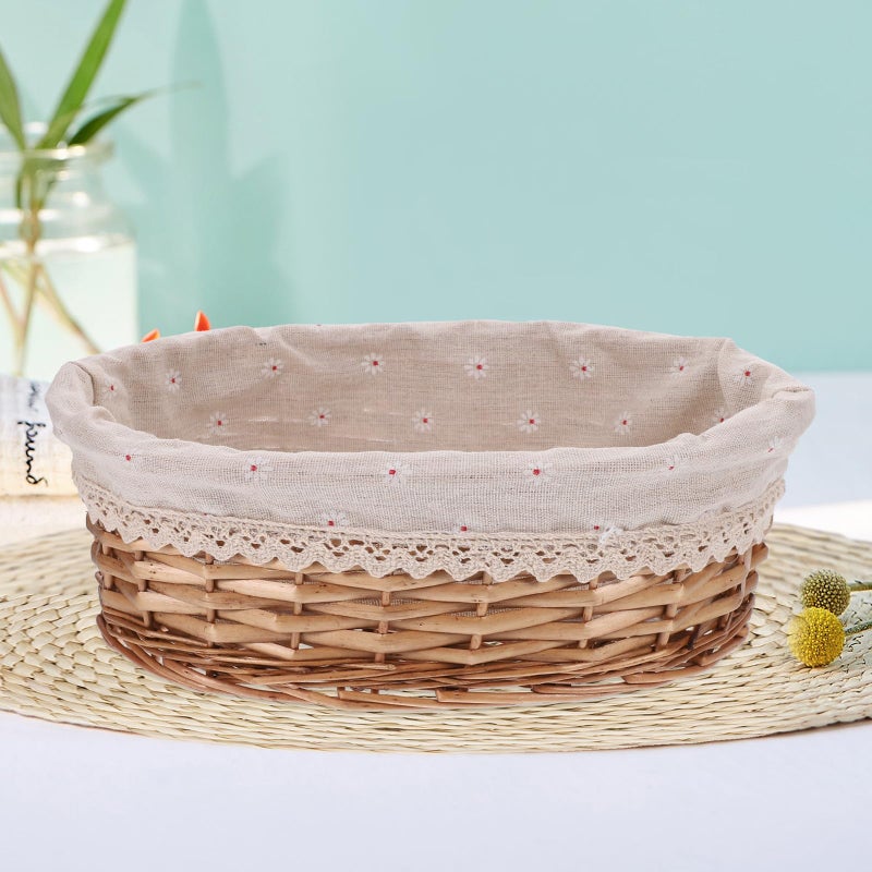 Natural Rattan Bread Basket with Burlap Lace Kitchen Dining Storage Organizer - Image 5