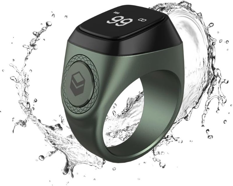 YU WELL iQIBLA Smart Tasbih Zikr Ring- Muslim Prayer- Prayer Timing Reminder OLED Display Tasbih Counter Smart Ring Wearable Technology Waterproof (20MM Metal, Green) - Image 2