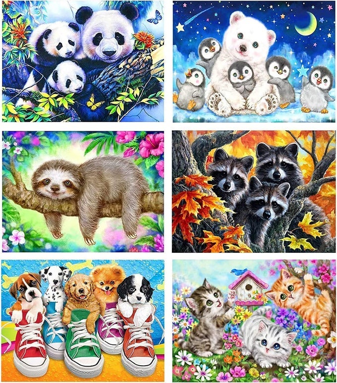 6 PACK DIAMOND PAINTING KITS FOR ADULTS AND KIDS 5D DIY DIAMOND ART KITSFULL DRILL DIY ANIMALS PAINT BY NUMBER DIAMOND ART PAINTINGS HOME WALL DECOR 16X12INCH40X30CM