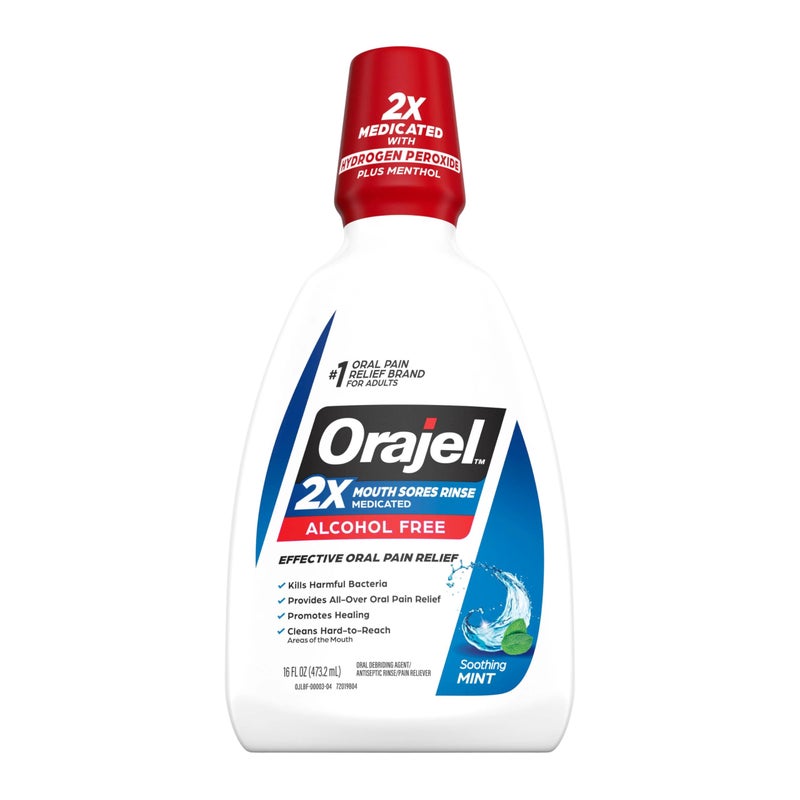 Orajel AlcoholFree Antiseptic Mouth Sore Rinse Fresh Mint 16 Fl Oz Pack of 2