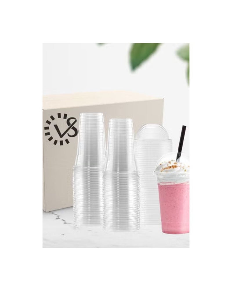 vsell24 50pcs-20 oz Clear Plastic Cups with Dome Lids – Disposable Cups for Smoothies, Iced Coffee, Milkshakes, Juice & Cold Drinks – Ideal for Parties, Events, Cafes & Takeaway Use - Image 2