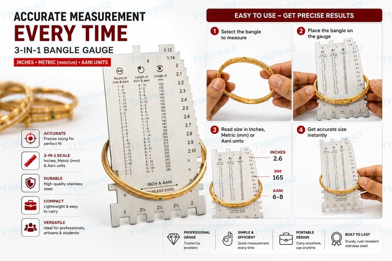 Thermo Ajanta Bangle Sizer Gauge | Bracelet, Kada & Chudi Size Measuring Tool for All | Jewelry Making, Jewellers & Personal Use | Accurate Bangle Measurement Scale Tool - Made in Bharat - Image 2