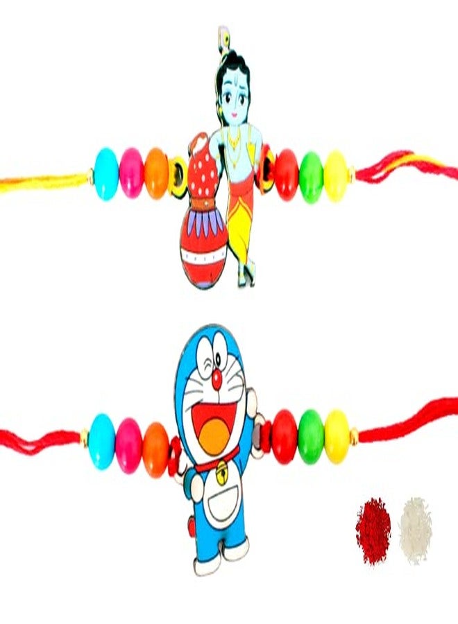 VR Creatives Rakhi for Kids Cartoons Carectores Bal Krishna and doraemon With Tika set Pack of 2 - Image 1