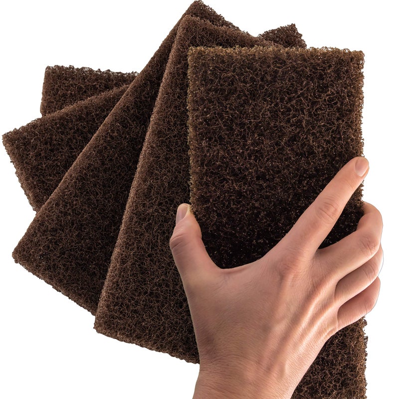 Heavy Duty XL Brown Scouring Pad 5 Pack 10 x 45in Large Multipurpose Nylon Scrubbing Sponges Clean Bathrooms Kitchens Counters and Floors to Erase Grime and Make Surfaces Sparkle