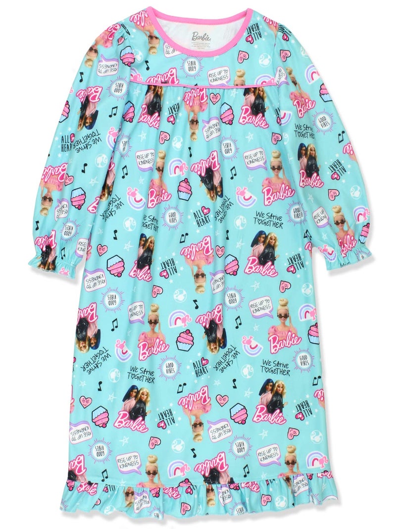 Barbie Girls Cute Flannel Granny Gown - Nightgown Pajamas Turquoise - Image 1