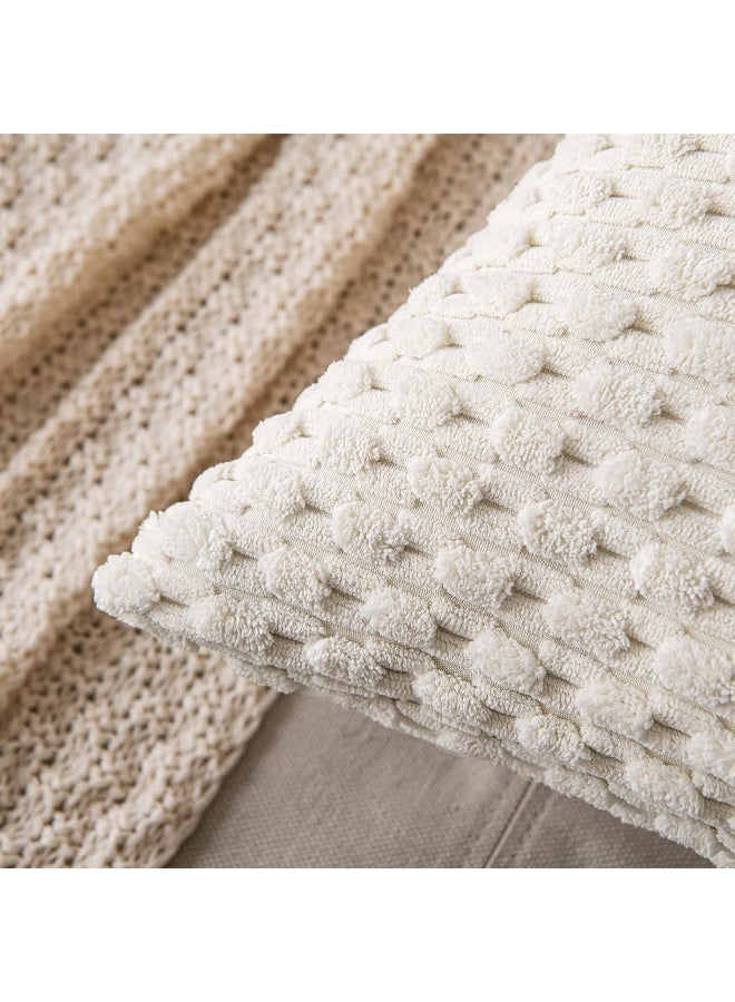 MIULEE MIULEE Throw Pillow Covers Soft Corduroy Decorative Set of 2 Boho Striped Pillow Covers Pillowcases Farmhouse Home Decor for Christmas Couch Bed Sofa Living Room 16x16 Inch Cream White - Image 2