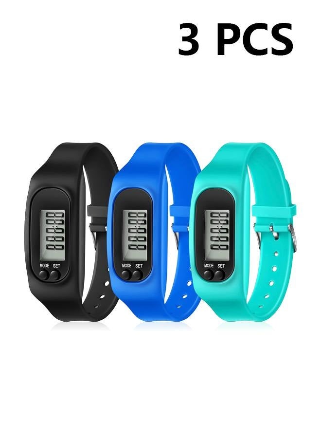 Silicone Fitness Tracker Watch 3 Pcs Walking Running Pedometer Calorie Burning and Step Counting Bracelet Steps Pedometer Watch for Walking Men Women Kids - Image 1