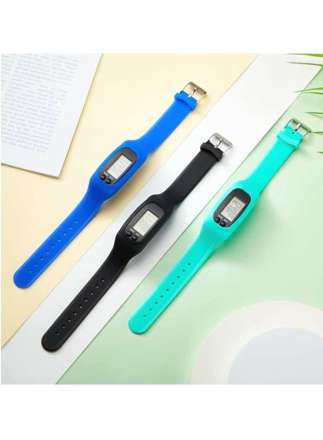Silicone Fitness Tracker Watch 3 Pcs Walking Running Pedometer Calorie Burning and Step Counting Bracelet Steps Pedometer Watch for Walking Men Women Kids - Image 5