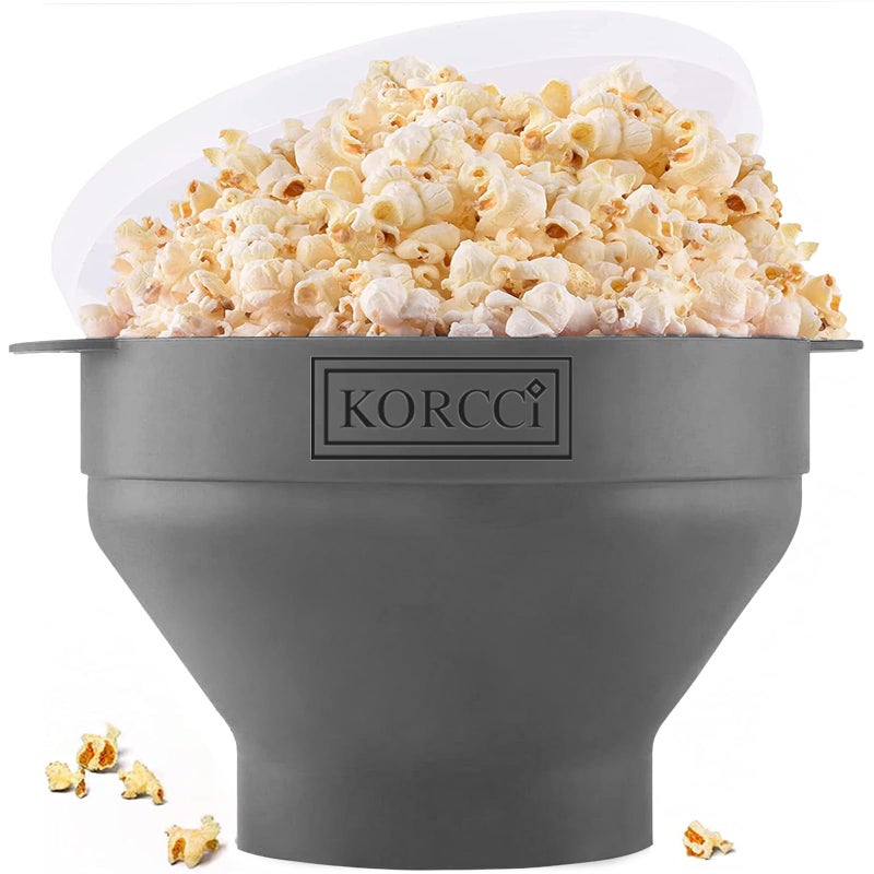 The Original Korcci Microwaveable Silicone Popcorn Popper Microwave Popcorn Popper Collapsible Microwave Popcorn Maker Bowl No Oil Needed Use In Microwave Dishwasher Safe Grey