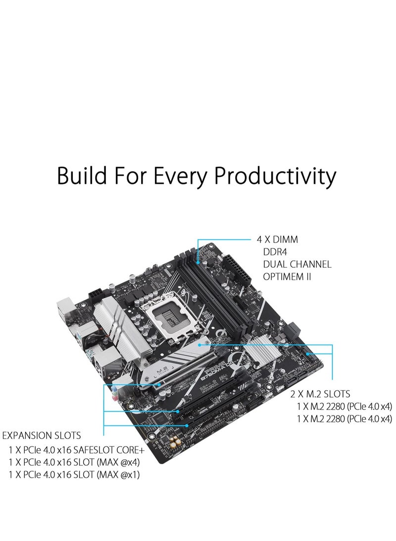 أسوس لوحة أم PRIME B760M-A-CSM من إنتل® B760 (LGA 1700) بحجم mATX مع PCIe 4.0، DDR5، فتحتين M.2، Ethernet بسرعة 2.5Gb من Realtek، DisplayPort، HDMI™ مزدوج، SATA بسرعة 6 Gbps، USB 3.2 Gen 2 في الخلف، USB 3.2 Gen 1 Type-C®، Aura Sync - Image 4