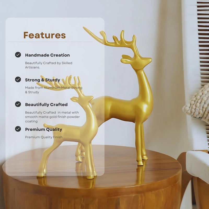 LoosebucketMetal Golden Deer Showpiece for Home Office Decor Home DecorTable Decoration Set of 02 in Solid Aluminium - Image 4