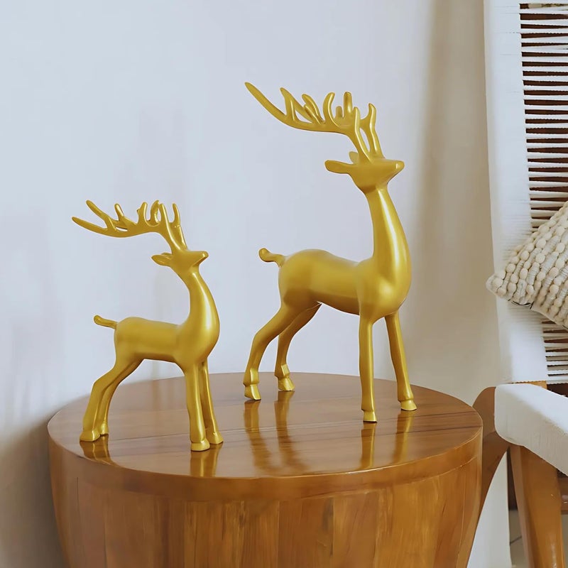 LoosebucketMetal Golden Deer Showpiece for Home Office Decor Home DecorTable Decoration Set of 02 in Solid Aluminium - Image 1