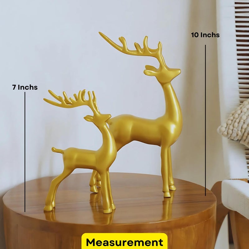 LoosebucketMetal Golden Deer Showpiece for Home Office Decor Home DecorTable Decoration Set of 02 in Solid Aluminium - Image 5