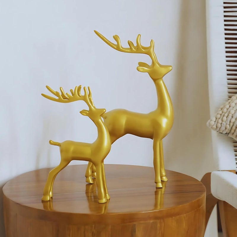 LoosebucketMetal Golden Deer Showpiece for Home Office Decor Home DecorTable Decoration Set of 02 in Solid Aluminium - Image 3