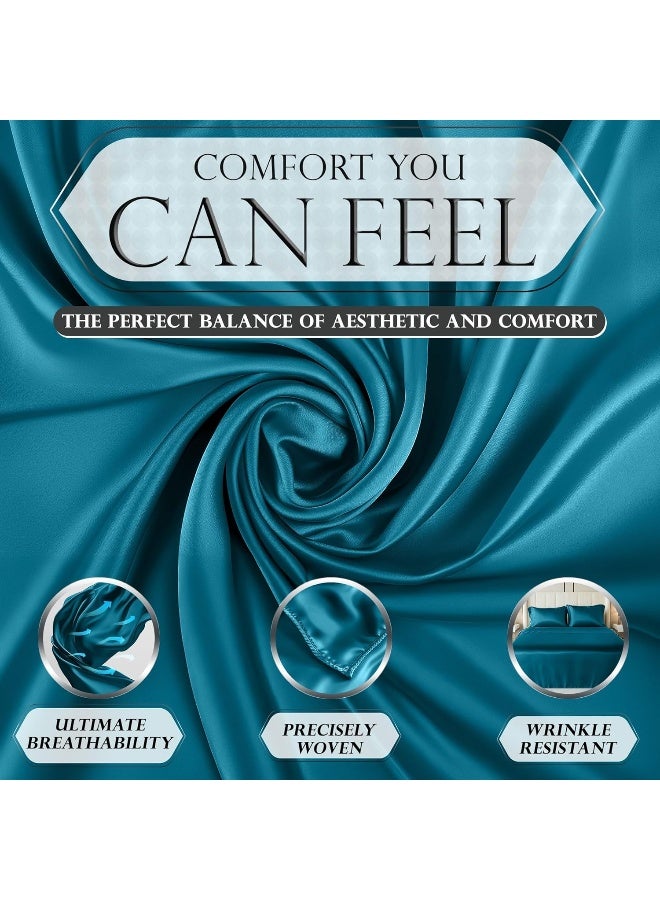 DECOLURE Satin Sheet Queen Set 6pcs - Genuine & Luxurious Silk Feel Sheets Queen w/Deep Pocket - Elegant All-Season Satin Silky Soft Queen Size Satin Bed Sheets - Comfy Satin Sheets Set (Sea Teal) - Image 3