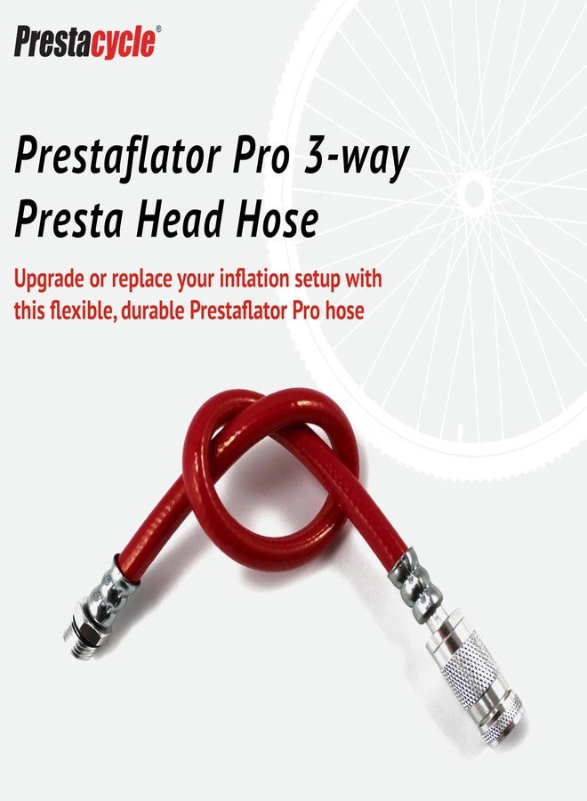 Prestacycle Prestaflator Pro 3-Way Presta Head Hose – Reinforced Flexible Red Polyurethane, Quick-Click2™ Spin-On Head, 300 PSI, 13" Length, Alloy Clamps, Fits All Prestaflator Tools with O-Ring Included - Image 2