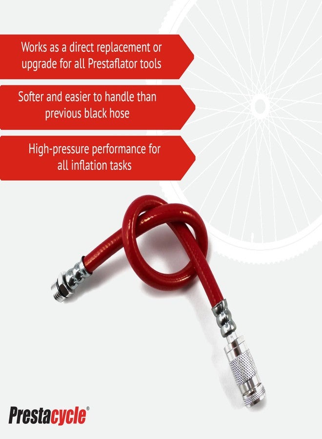 Prestacycle Prestaflator Pro 3-Way Presta Head Hose – Reinforced Flexible Red Polyurethane, Quick-Click2™ Spin-On Head, 300 PSI, 13" Length, Alloy Clamps, Fits All Prestaflator Tools with O-Ring Included - Image 3