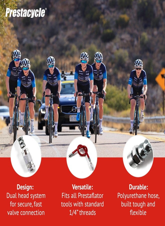Prestacycle Prestaflator Pro 3-Way Presta Head Hose – Reinforced Flexible Red Polyurethane, Quick-Click2™ Spin-On Head, 300 PSI, 13" Length, Alloy Clamps, Fits All Prestaflator Tools with O-Ring Included - Image 4