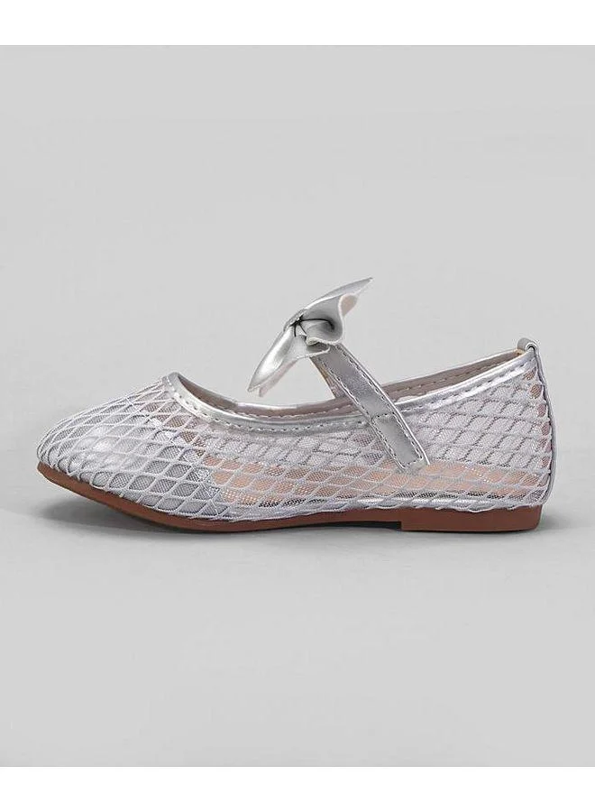 Mark & Mia Mark & Mia Bow & Mesh Detailed Velcro Closure Ballerinas - Silver