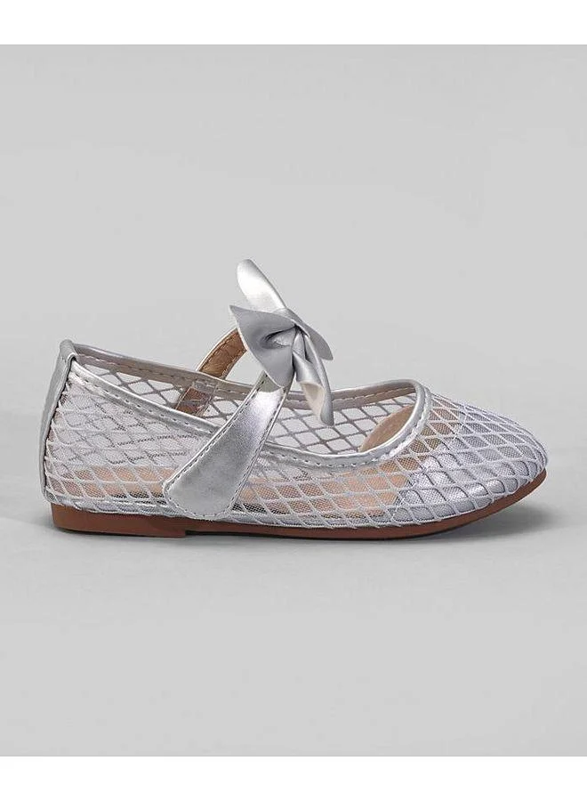 Mark & Mia Mark & Mia Bow & Mesh Detailed Velcro Closure Ballerinas - Silver