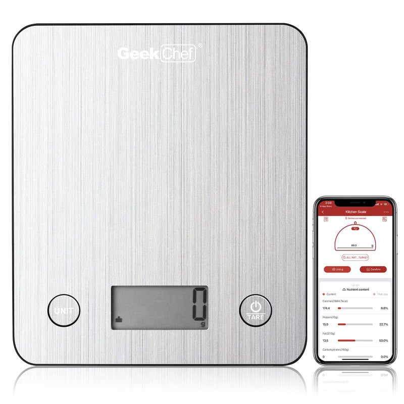 Geek Chef Smart Digital Scale with App, Scale for Food Weight, Weigh Food Nutrition Scale, Digital Kitchen Scales, Cooking Tool of Kitchen,1 lb/oz, 304 Stainless Steel - Image 1