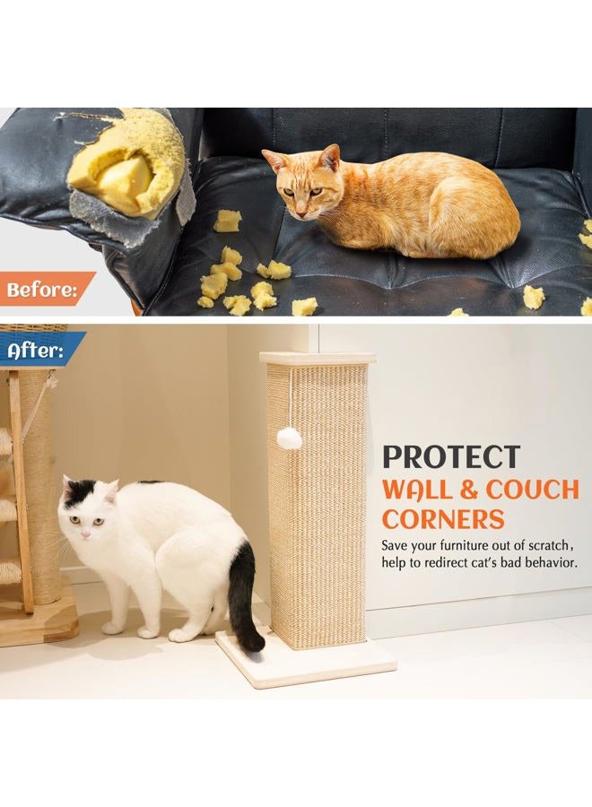 PETKARAY Corner Cat Scratching Board, 28 Inch High Scratching Post for Sofa and Wall, Sisal Scratching Mat, Furniture Protector with Play Ball, Large - Image 5