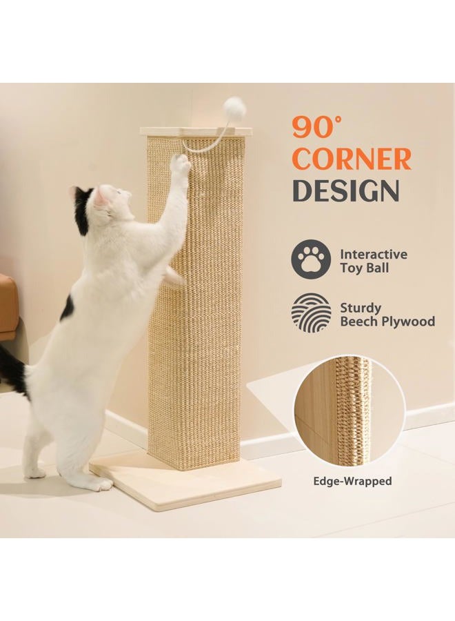PETKARAY Corner Cat Scratching Board, 28 Inch High Scratching Post for Sofa and Wall, Sisal Scratching Mat, Furniture Protector with Play Ball, Large - Image 4