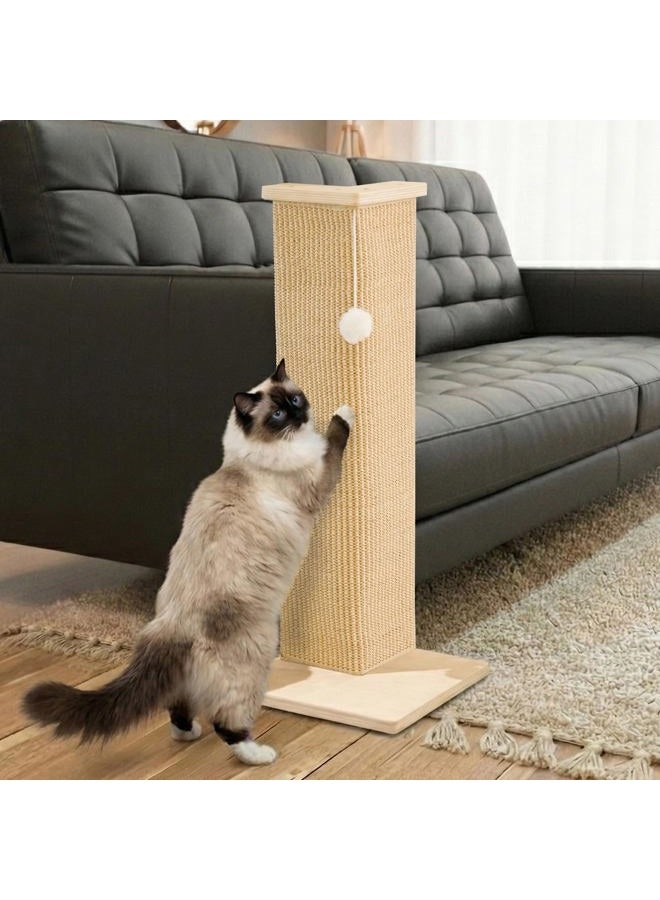 PETKARAY Corner Cat Scratching Board, 28 Inch High Scratching Post for Sofa and Wall, Sisal Scratching Mat, Furniture Protector with Play Ball, Large - Image 1
