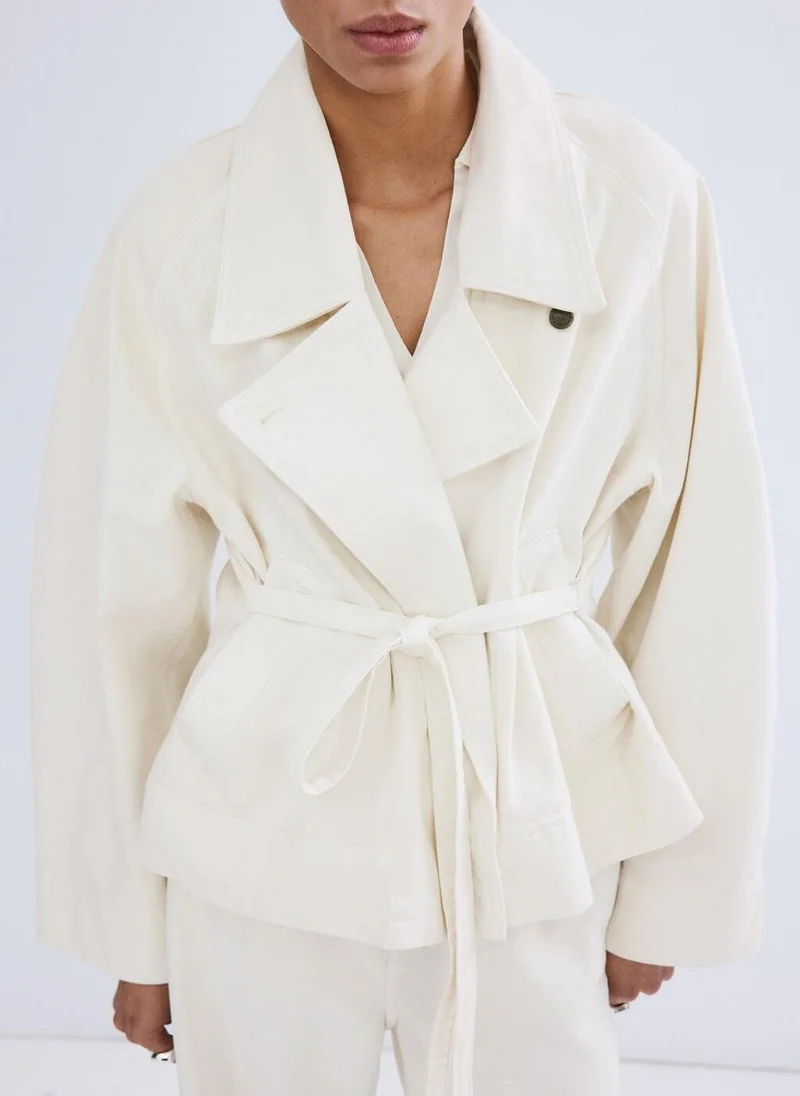 MANGO Cotton trench with maxi lapels and belt
