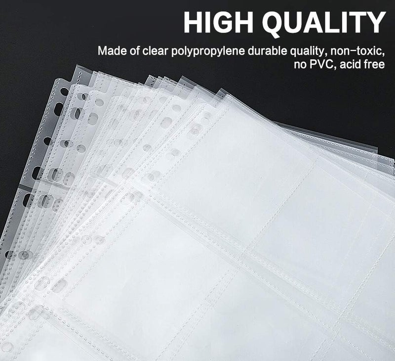 PANDRI Trading Card Sleeve Pages, 100 Pack 9 Pocket Trading Card Storage Album Pages 11 Holes Fit 3 Ring Binder - Image 3