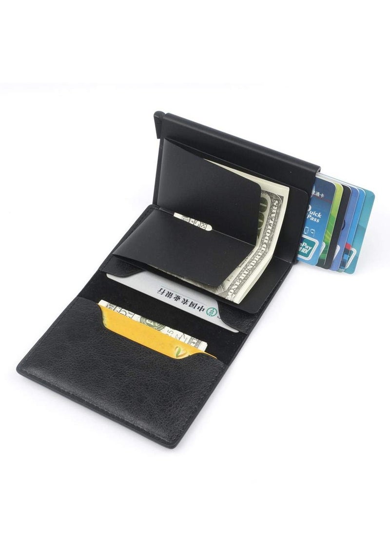 Daytoyz - Men's Leather Wallet RFID Blocking Aluminum Automatic Pop-Up Credit Card Holder Case - Image 1