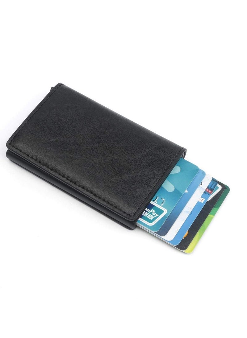 Daytoyz - Men's Leather Wallet RFID Blocking Aluminum Automatic Pop-Up Credit Card Holder Case - Image 1