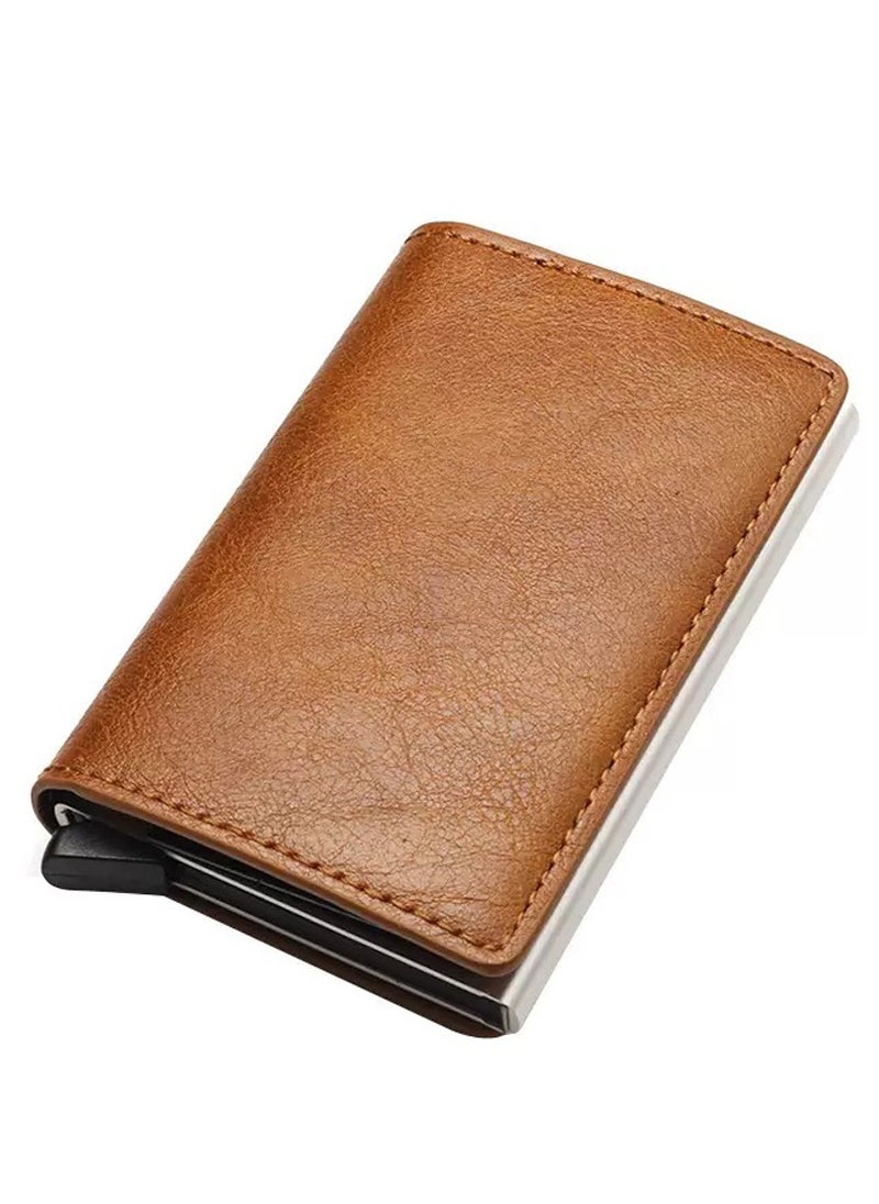 Daytoyz - Men's Leather Wallet RFID Blocking Aluminum Automatic Pop-Up Credit Card Holder Case - Image 1