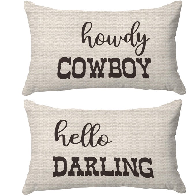WESTERN THROW PILLOWS WESTERN BEDROOM DECOR THROW PILLOW COVER WESTERN PILLOW COVERS WESTERN HOME DECOR COUPLE PILLOW CASE 12 X 20 INCH SOFA BED WESTERN COUPLES GIFTS OFFWHITE