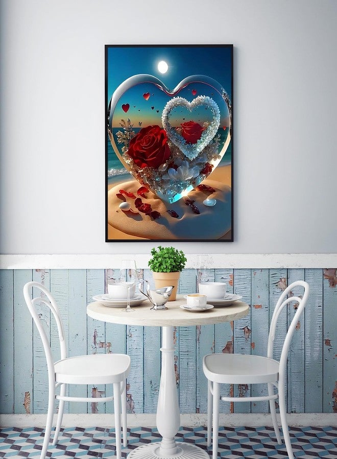 KINPLUB 5D Diamond Painting Kits for Adults, Roses in Love Beach Diamond Art Kits for Adults Beginners, DIY Full Drill Paint with Round Diamond Dots, Home Wall Decor 12x16 Inch - Image 2
