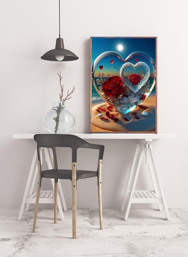 KINPLUB 5D Diamond Painting Kits for Adults, Roses in Love Beach Diamond Art Kits for Adults Beginners, DIY Full Drill Paint with Round Diamond Dots, Home Wall Decor 12x16 Inch - Image 5