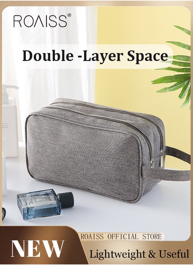 roaiss Men's Double Layer Toiletry Bag Side Handle Clutch Men 600D Nylon Toiletry Bag Bathroom Shaving Organizer for Men Toiletries Traveling Men's Personalized Toiletry Kit Travel Bag  - Image 1