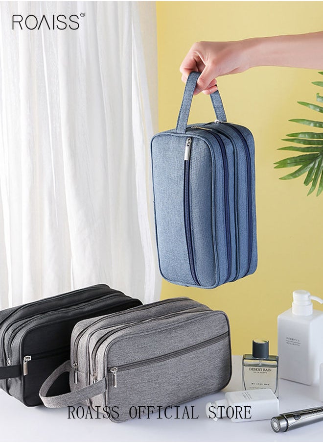 roaiss Men's Double Layer Toiletry Bag Side Handle Clutch Men 600D Nylon Toiletry Bag Bathroom Shaving Organizer for Men Toiletries Traveling Men's Personalized Toiletry Kit Travel Bag  - Image 3