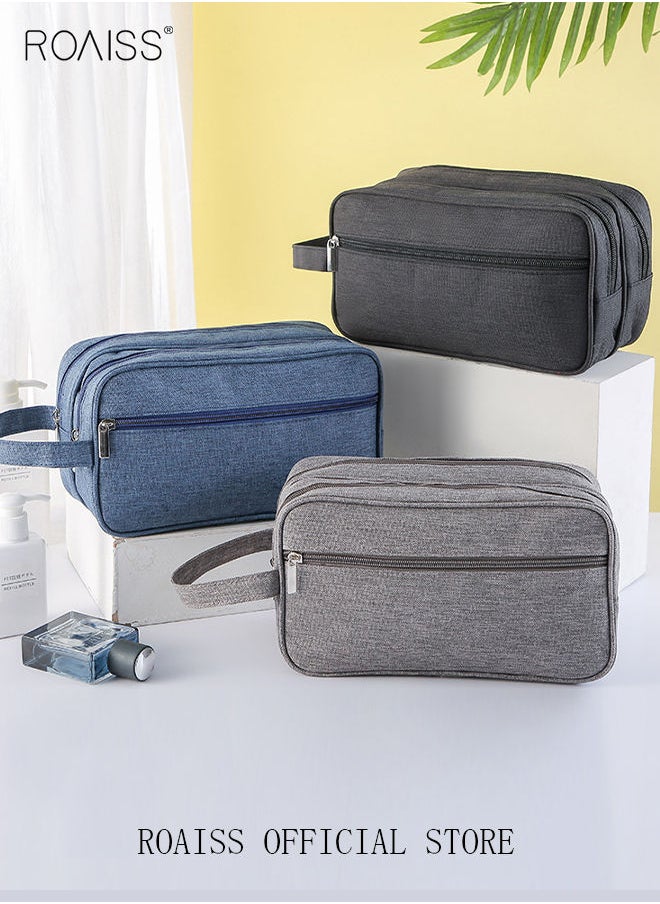 roaiss Men's Double Layer Toiletry Bag Side Handle Clutch Men 600D Nylon Toiletry Bag Bathroom Shaving Organizer for Men Toiletries Traveling Men's Personalized Toiletry Kit Travel Bag  - Image 4
