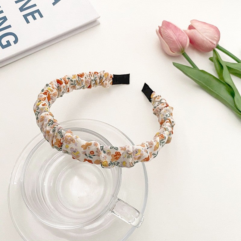 Loquat 2022 New Year Celebration High Crown Vintage Red Hair Ties Women Hair Accessories Wide Edge Clip Headwear 1# orange floral hairband