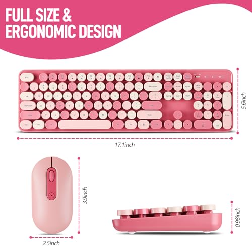 Guiheng Wireless Keyboard and Mouse Combo, Full Size Compact Quiet Wireless Keyboard and Mouse Set 2.4G Ultra-Thin Sleek Design for Windows, Desktop, PC, Notebook, Laptop,Round Keys Rose Pink Mixed Punk Color - Image 4