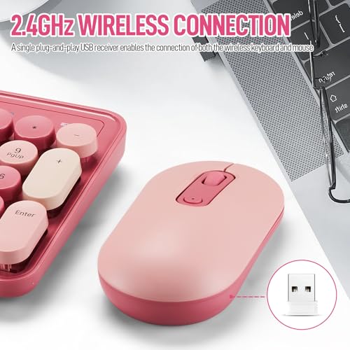 Guiheng Wireless Keyboard and Mouse Combo, Full Size Compact Quiet Wireless Keyboard and Mouse Set 2.4G Ultra-Thin Sleek Design for Windows, Desktop, PC, Notebook, Laptop,Round Keys Rose Pink Mixed Punk Color - Image 5