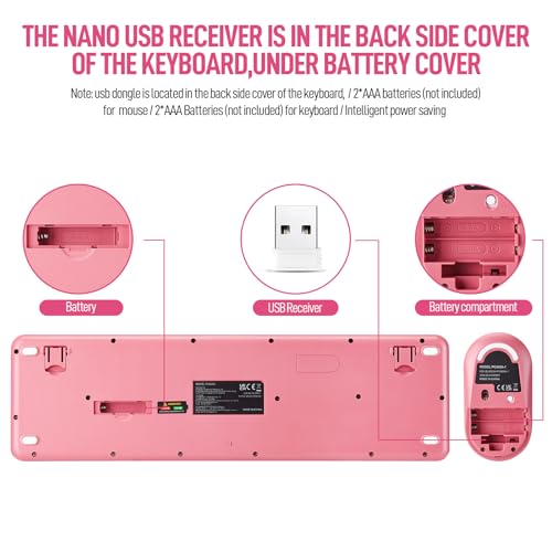 Guiheng Wireless Keyboard and Mouse Combo, Full Size Compact Quiet Wireless Keyboard and Mouse Set 2.4G Ultra-Thin Sleek Design for Windows, Desktop, PC, Notebook, Laptop,Round Keys Rose Pink Mixed Punk Color - Image 3