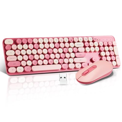 Guiheng Wireless Keyboard and Mouse Combo, Full Size Compact Quiet Wireless Keyboard and Mouse Set 2.4G Ultra-Thin Sleek Design for Windows, Desktop, PC, Notebook, Laptop,Round Keys Rose Pink Mixed Punk Color - Image 1