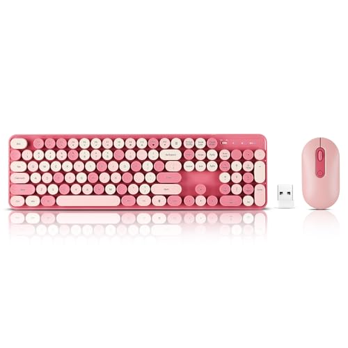 Guiheng Wireless Keyboard and Mouse Combo, Full Size Compact Quiet Wireless Keyboard and Mouse Set 2.4G Ultra-Thin Sleek Design for Windows, Desktop, PC, Notebook, Laptop,Round Keys Rose Pink Mixed Punk Color - Image 2